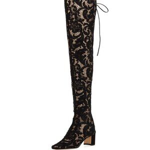 $1895 Manolo Blahnik Giovanna Lace Black Over the Knee Boot; Size 42